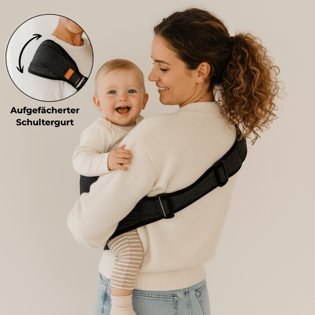 Breiter einstellbarer Rückenbereich für Eltern von XS bis XXL/Der breite Stoffrücken sorgt für Komfort und Stabilität
